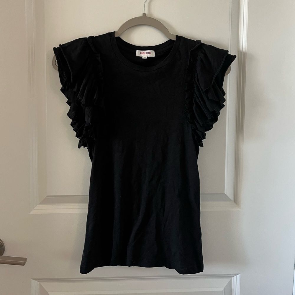Goldie Lewinter Double Ruffle Black Top XS